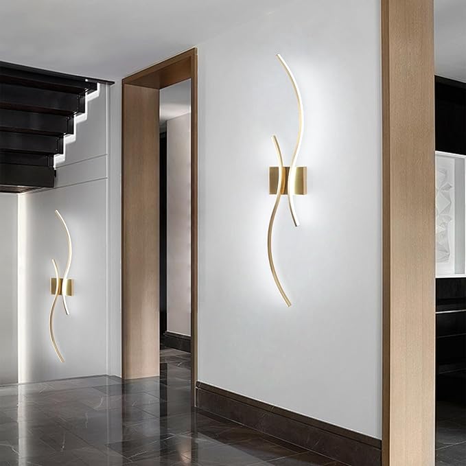 CANEOE Modern Wall Sconce, 39Inch Gold LED Wall Light Fixtures,6000K Bathroom Vanity Light Fixtures Over Mirror Indoor Bedroom Wall Lamps for Living Room Hallway Sconces Lighting