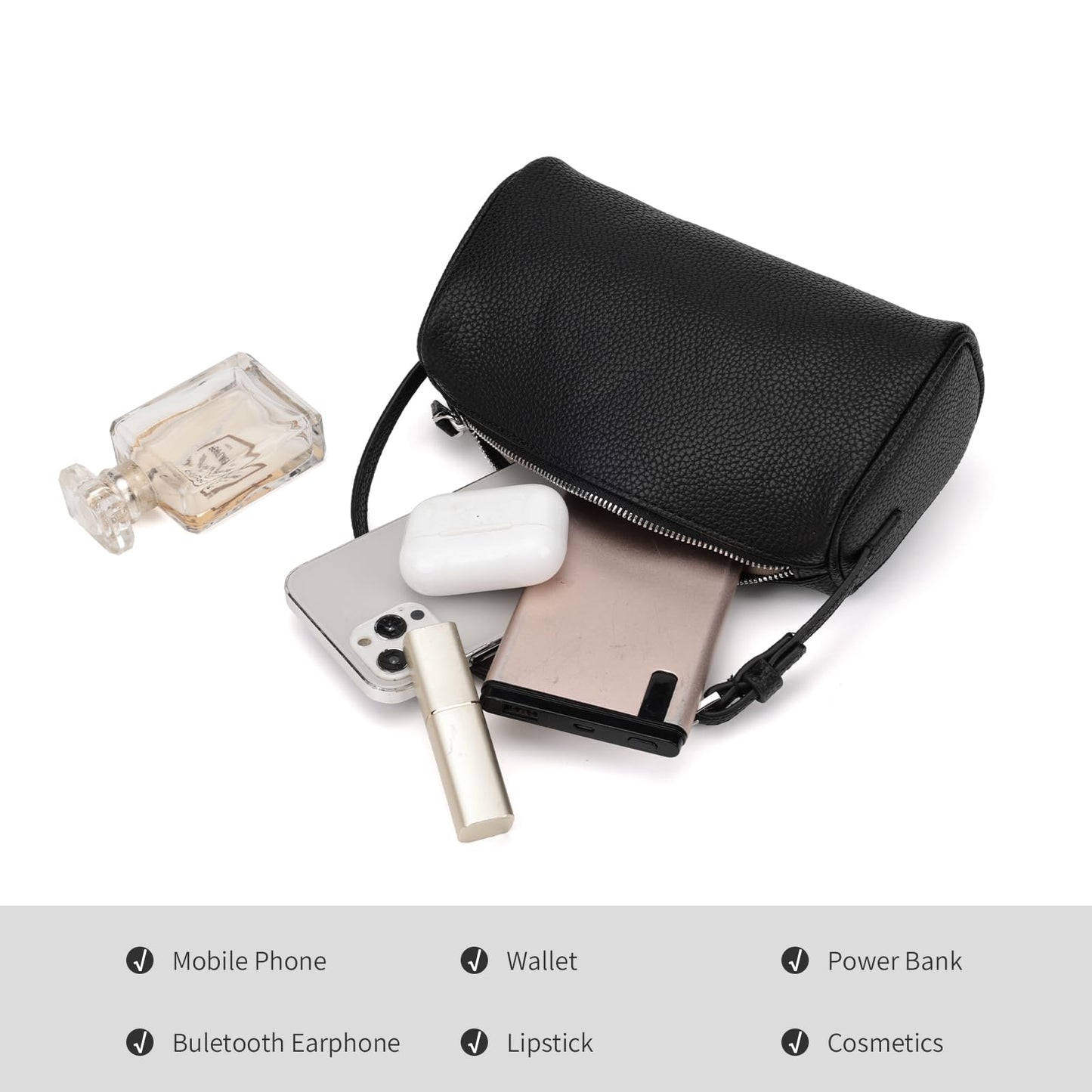 jaceeshlyn Crossbody Bag for Women Trendy PU Leather Small Barrel Purse Designer Hobo Bags Shoulder Handbags (Black)