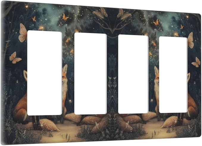 Decorative Art Light Switch Covers Foxes & Forest 4 Gang Rocker Decora Outlet Covers Electrical Faceplate GFCI Wall Plate for Home Decor