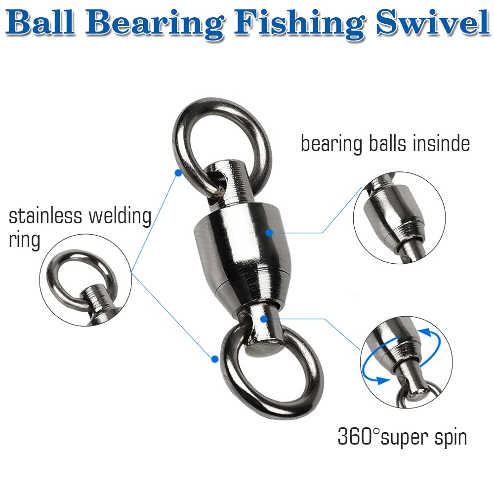 AMYSPORTS Barrel Ball Bearing Swivel Saltwater Rolling Fishing Swivels Stainless Steel High Strength Connector Bearings Solid Welded Rings Black Nickel 25pcs 44lbs