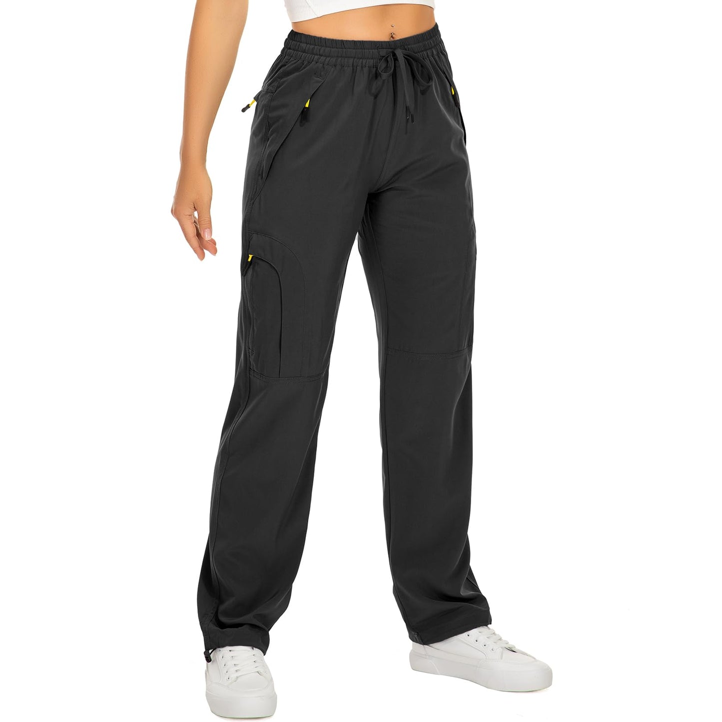 Womens Hiking Pants Sun Protection Quick Dry UPF 50 Lightweight Travel Golf Cargo Safari Pants Zipper Pockets,6608,Black,Tall XX-L