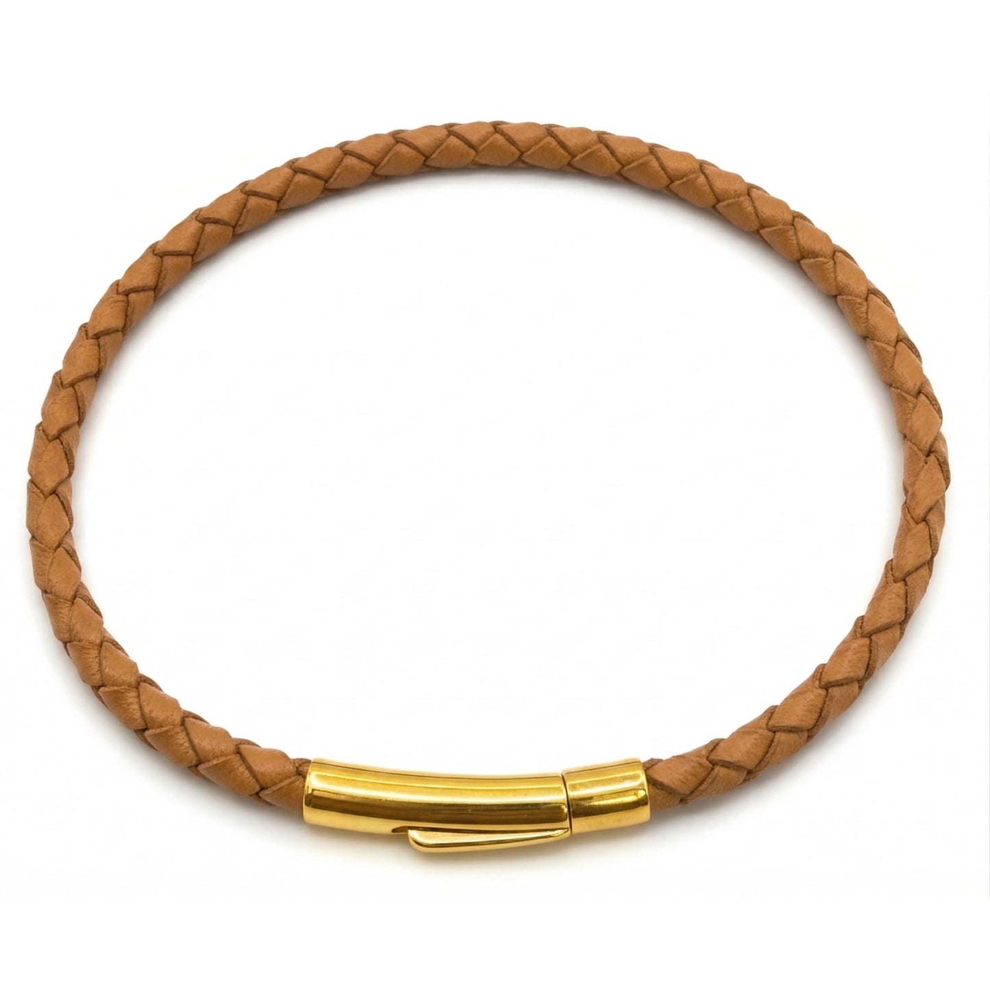 Leporem Real Leather Wristband 7.9 Inch Unisex 18K Gold Push Lock Clasp Bracelet Minimalist Wristlet Luxury Gift Box (Brown, 7.9 Inch)
