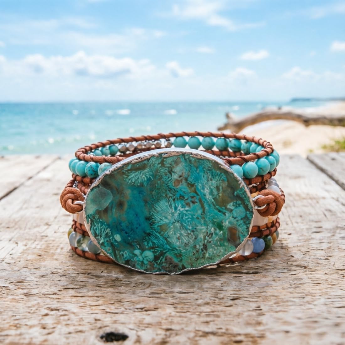 YGLINE Jasper Stone Bracelet 5 Wraps Bracelet Handmade Boho Bracelet For Women