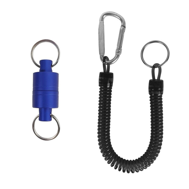 Aventik Magnetic Net Release Ultra-Strong Keychain Fly Fishing Net Retractor with Coiled Lanyard Carabiner Clip(Black)