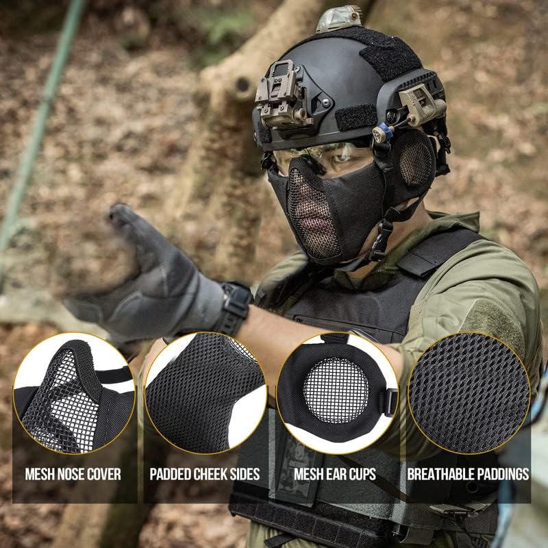 OneTigris Tactical Half Face Airsoft Mesh Mask - Foldable Design with Ear Protection | Military-Grade Comfort