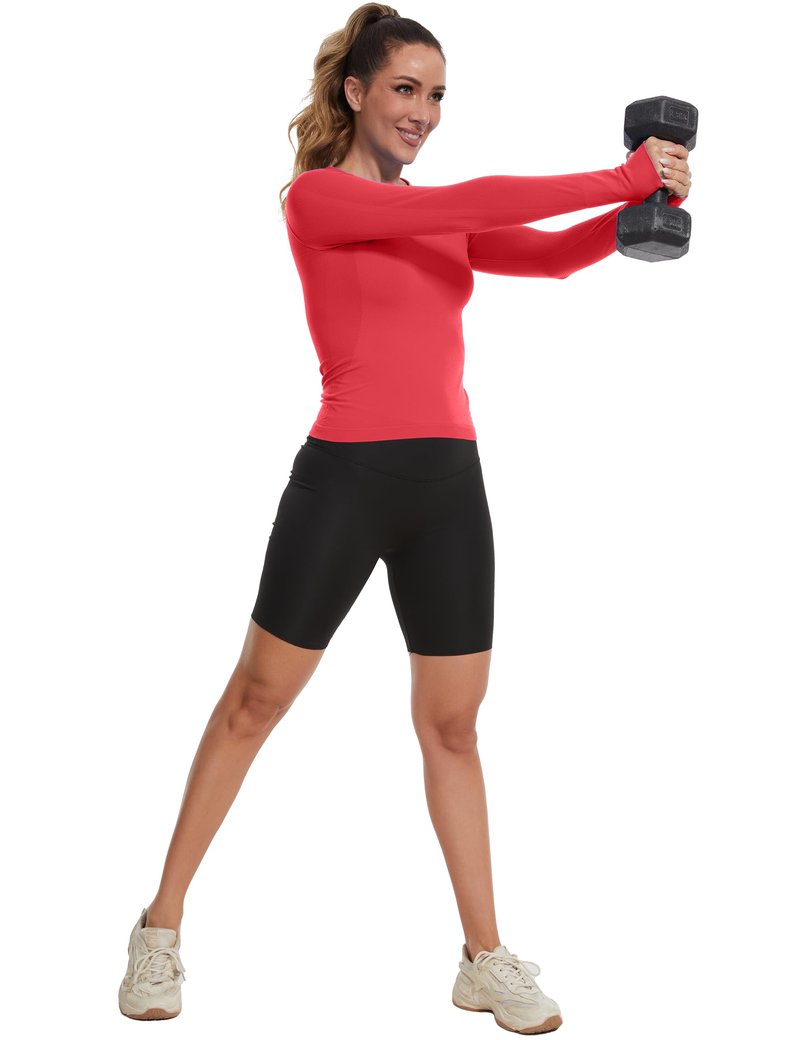 MathCat Seamless Workout Shirts for Women, Long Sleeve Workout Tops for Women, Yoga Sports Athletic Gym Tops Red