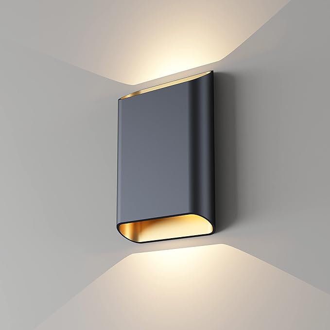 LED Wall Lights Outdoor Wall Sconces Dimmable 15.5W, IP65 Waterproof Porch Lights Up and Down Modern Wall Lamps for Bedroom, 3000K CRI 90+ (Black+Gold)
