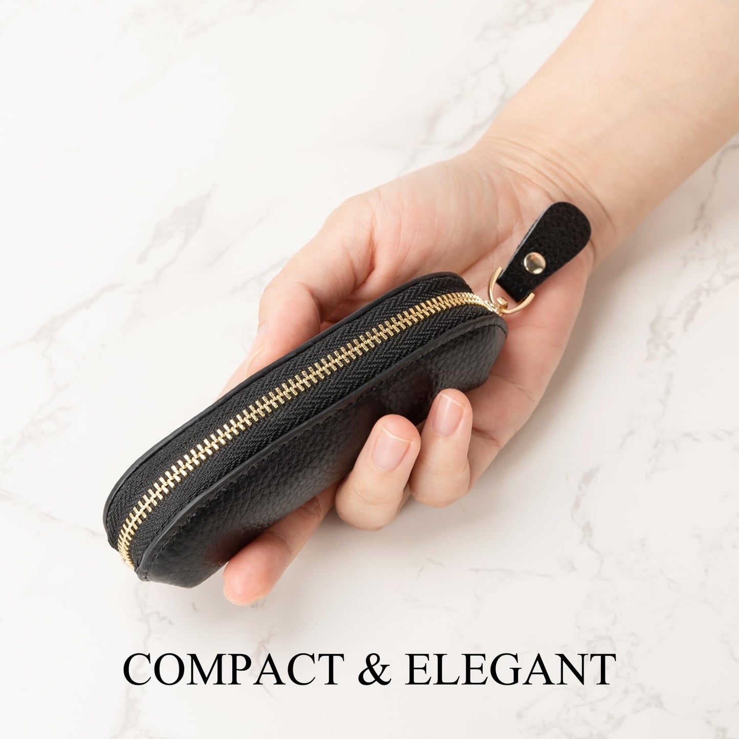 LARENNT Full Grain Leather Coin Pouch - Travel Small Coin Purse with Zipper - Mini Key Pouch Change Purse for Women and Men (Black)