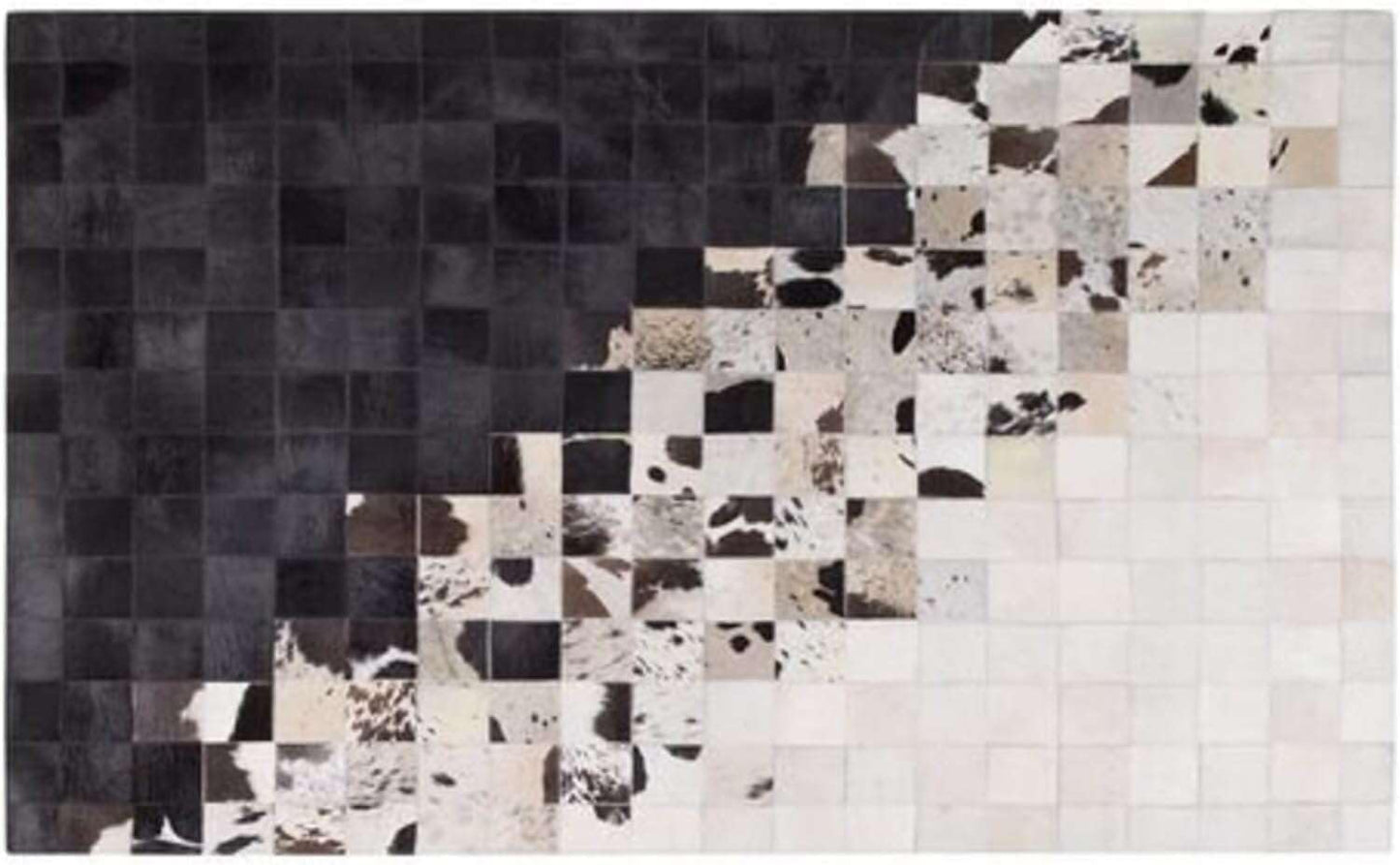 VELMONT STUDIO Luxe Geometric Cowhide Area Rug – Handcrafted Black & White Leather Patchwork Carpet – Modern Designer Checkerboard Rug for Living Room, Bedroom, Office – 100% Natural Hair-On Hide