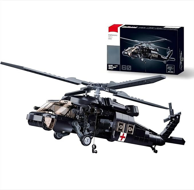 UH-60 Black Hawk Helicopter Military Set Army Airplane Building Bricks Rescue Helicopter Model Kits with 4 Soldier Minifigures Gifts for 6-12 Year Old Kids Compatible with Lego 692 PCS