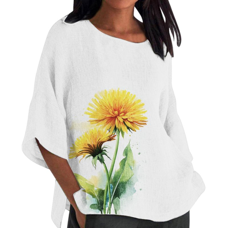 Women's Dandelion Flower Print T-Shirts Summer Lightweight Comfy Loose Tee Casual Colorful Floral Graphic Trendy Tops