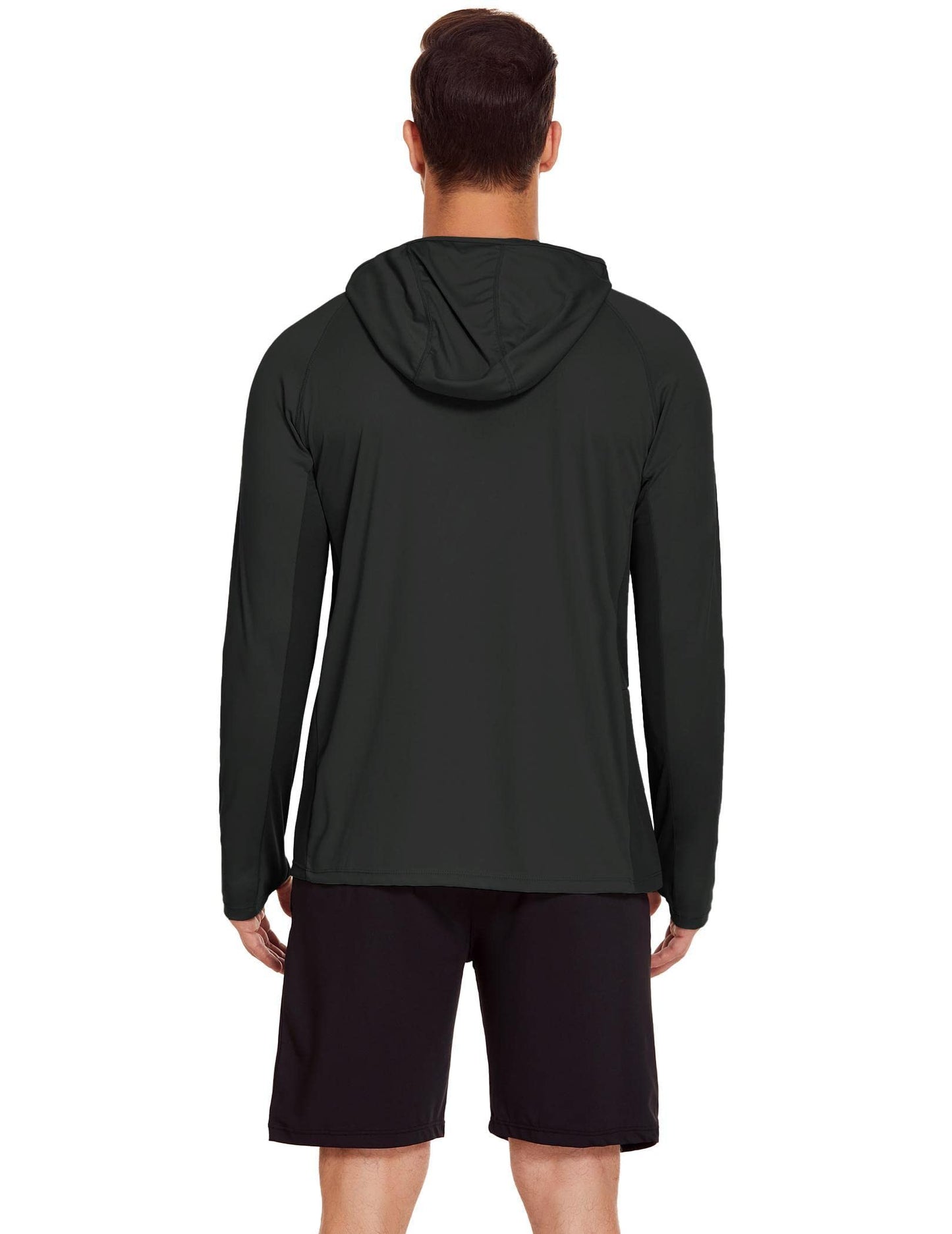 COOrun Men's Hooded Sun Shirts with Mask Fishing Shirts for Men Long Sleeve UPF 50 Rash Guards Cooling Hoodies Hiking Shirts Solid Black