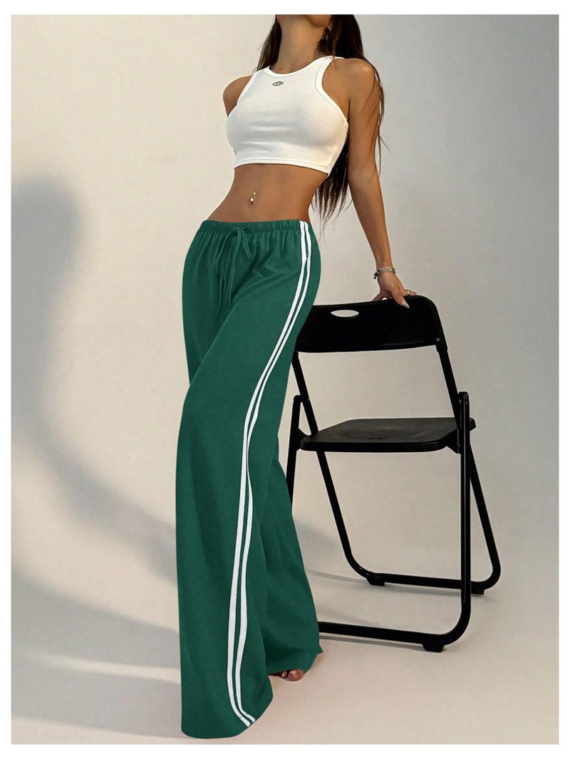 SHENHE Women's Wide Leg Loose Sweatpants Low Rise Y2k Drawstring Workout Sports Pants Dark Green Medium