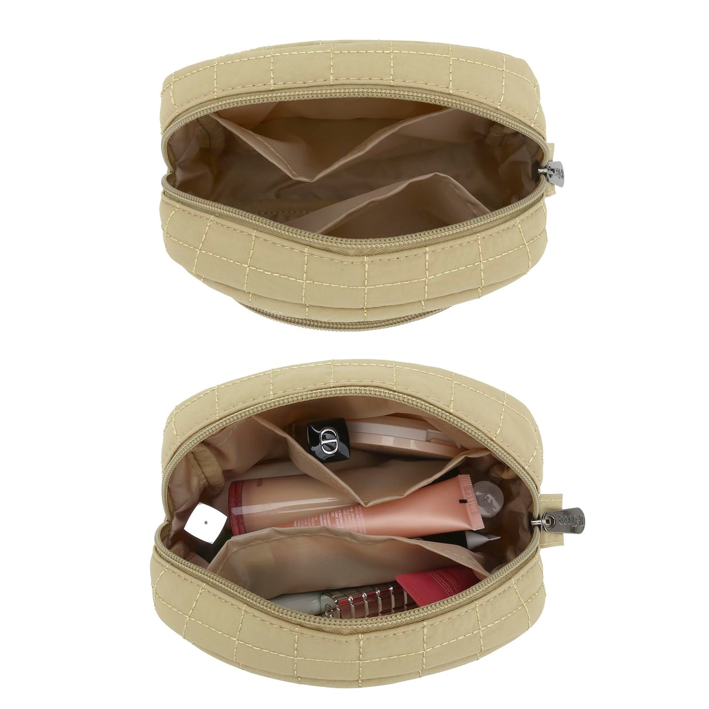E-Tree Makeup Bag, Quilted Cosmetic Bag for Women, Puffer Make up Pouch for Purse,Travel Toiletry Organizer Case (Khaki)