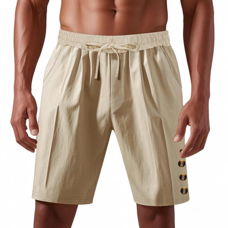 ZOCANIA Mens Linen Shorts Drawstring Elastic Waist Summer Casual Beach Short Pants Vacation Shorts with Pockets Beige