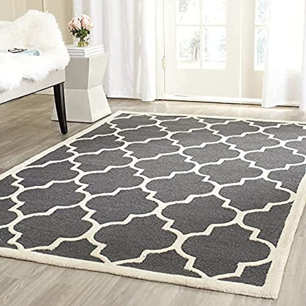 SAFAVIEH Cambridge Collection 8' x 10' Dark Grey/Ivory CAM134X Handmade Moroccan Trellis Premium Wool Area Rug