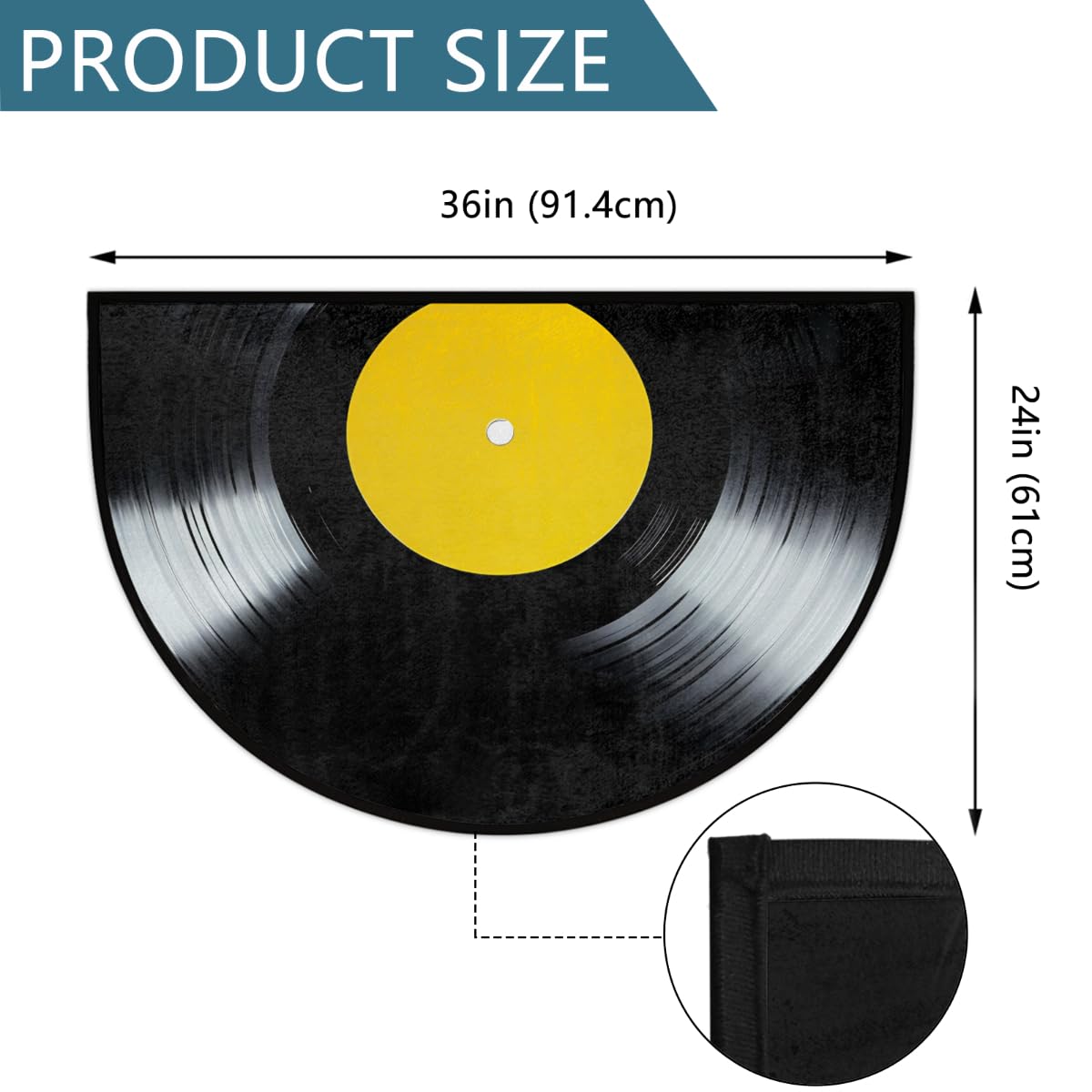 YPPAHHHH Half Round Door Mat Yellow Label Black Vinyl Record Welcome Mats Non-Slip Front Doormat Indoor Entrance Half Circle Bathroom Mat Low-Profile Kitchen Floor Mats, 36x24in