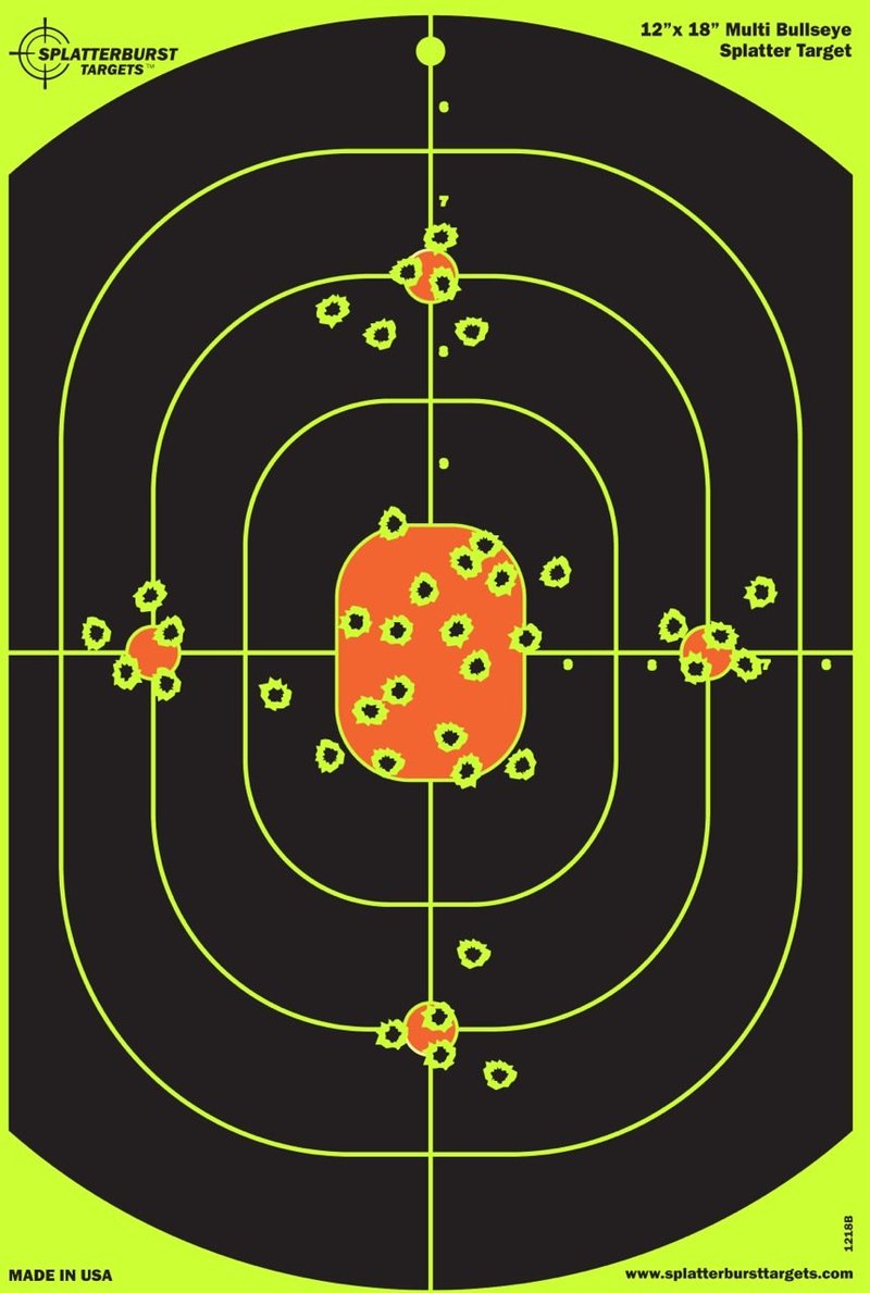 Splatterburst Targets - 12 x 18 inch Bullseye Splatter Target - Easily See Your Shots Burst Bright Fluorescent Yellow Upon Impact - Made in USA (10 Pack)