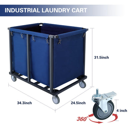 Supiezent Commercial Laundry Cart with Wheels,600 lbs Industrial Laundry Cart with Steel Frame and Oxford Cloth Bag,Rolling Heavy Duty Laundry Cart with Wheels for Hotel,Housekeeping,400L(Blue)