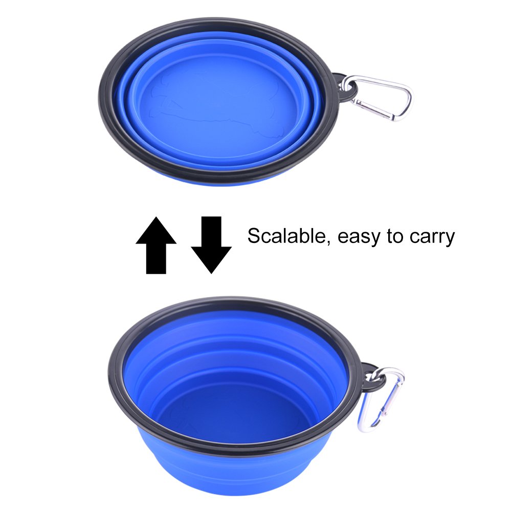 Large Collapsible Dog Bowls, 34oz Travel Water Food Bowls Portable Foldable Collapse Dishes with Carabiner Clip, 2 Pack (Purple+Red)