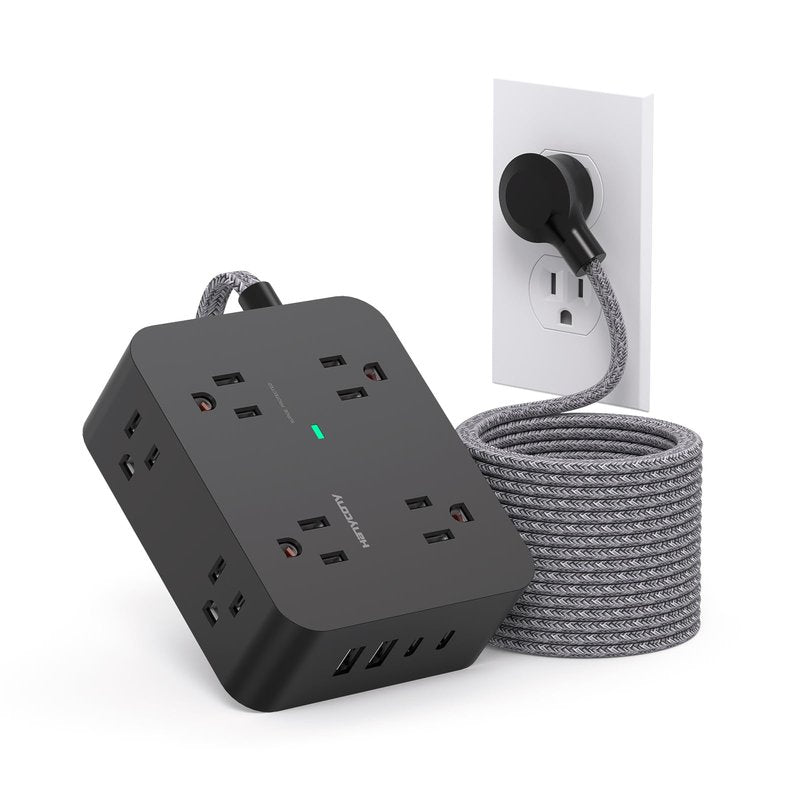 Surge Protector Power Strip 15 Ft Long Cord, HANYCONY Extension Cord 15 Feet with 8 Outlets 4 USB Ports(2 USB C), Flat Plug, Desk Charging Station for Home Office College Dorm Room Essentials