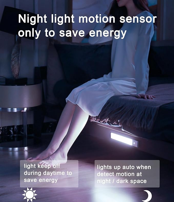 Diomart Under Cabinet Lights Wireless, 30-LED Motion Sensor LED Closet Light Rechargeable, Motion Sensor Light Indoor Stick on Under Counter Lights for Kitchen, Stairs, 4 Pack
