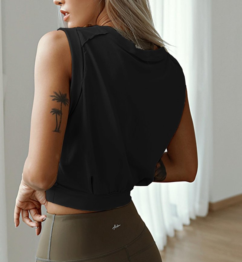 ARRIVE GUIDE Women's Cute Loose Fit Crop Top - Yoga Athletic Sports Tank, Cap Sleeve Gym Shirt, Black S