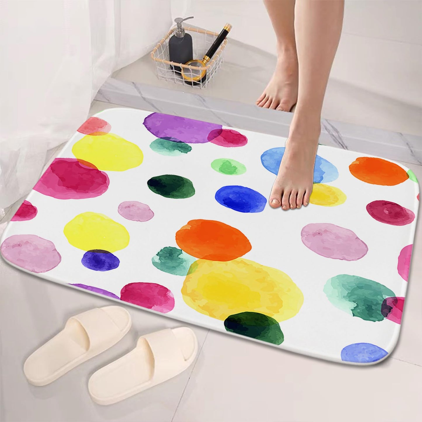 TheBlackSpot Colorful Cartoon Polka Dot Bathroom Rugs Bath Mat Sets 3 Piece Imitation Cashmere Imitation Cashmere Anti Slip Mats,U-Shaped Contour Shower Mat
