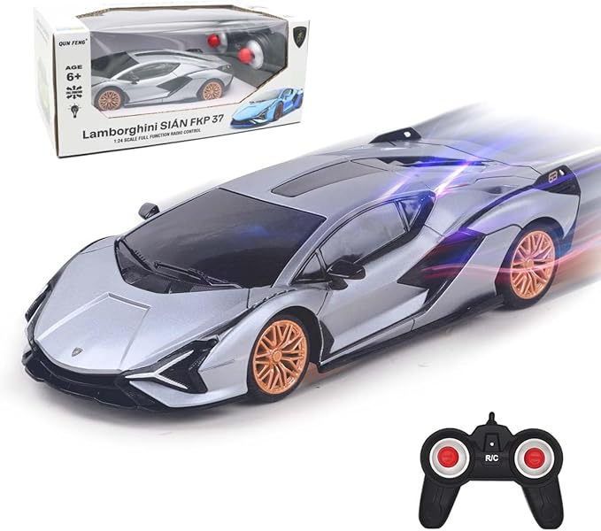 QUN XING Remote Control Car 1:24 Officially Licensed 2.4GHZ Rc Cars Lambo Sport Racing Toy Car for Kids Boys 4-7 Years Birthday GiftSilver