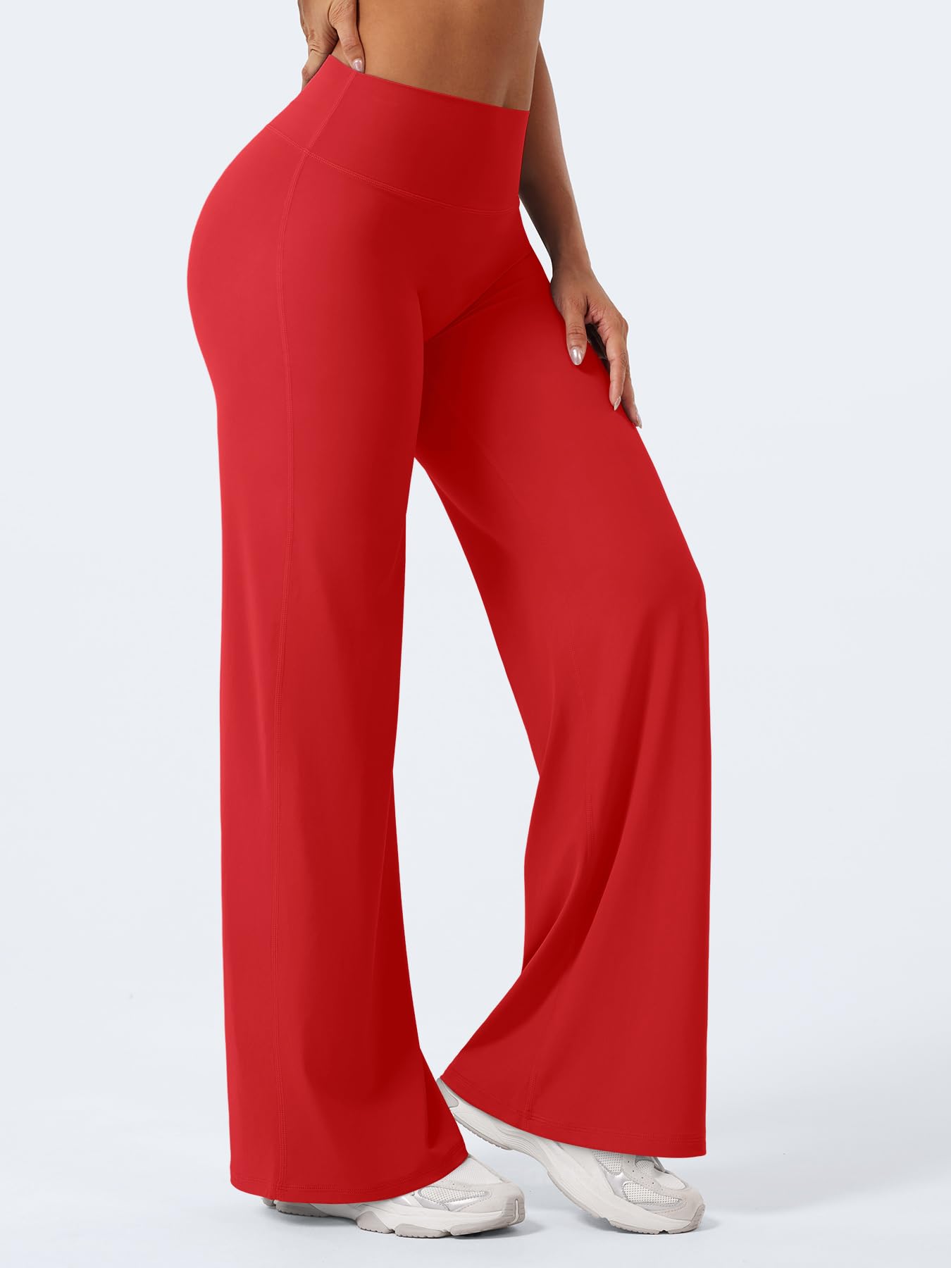 YEOREO Workout Leggings Womens No Front Seam Straight Leggings 31.5" High Waist Buttery Eddiy Gym Yoga Pants Red S