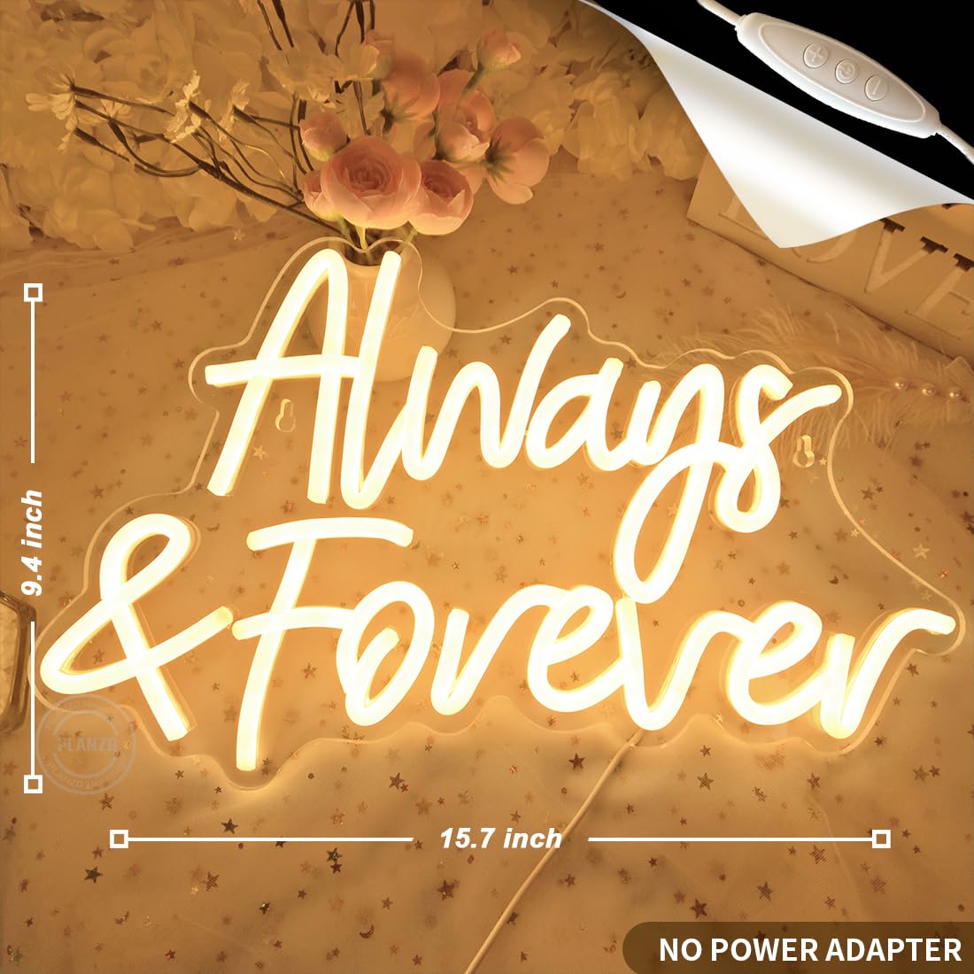 Planzo Always & Forever Led Neon Sign Light Wedding Birthday Party Backdrop Wall Decor Hanging Sign Bedroom Propose Anniversary Christmas Gifts 15.7”L X 9.4” USB Warm