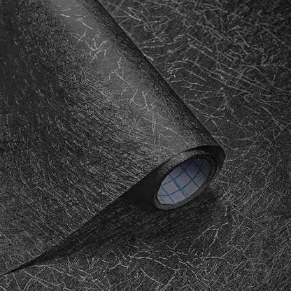 GloryTik Black Silk Wallpaper Peel and Stick Black Textured Embossed Self Adhesive Contact Paper Removable Thicken Wallpaper for Living Room Cabinet Kitchen Decoration Vinyl Roll 17.3"X78.7"