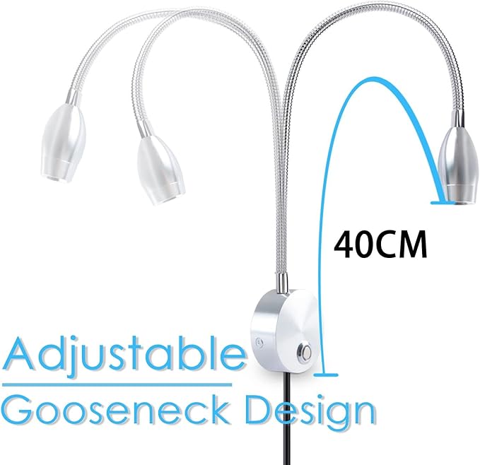 Adust Bedside Reading Light, Bedroom Reading Lamp, 3W LED Touch Dimmable Brightness Minimalist Wall Headboard Reading Lamp, Adjustable Colour Temperature, 3000k, 4000k, 6000k
