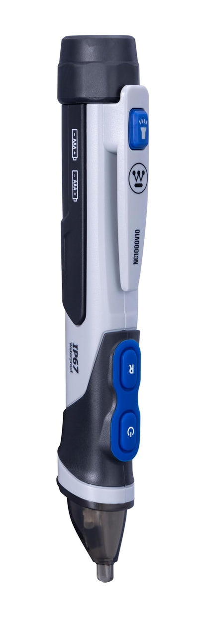 Westinghouse Dual Range Non-Contact Voltage Detector, 12V-1000V AC Pen, Flashlight and Worklight, IP67 Dust & Waterproof; Audible and Flashing Led Alarms, Pocket Clip, CAT IV Rating; 2-Year Warranty
