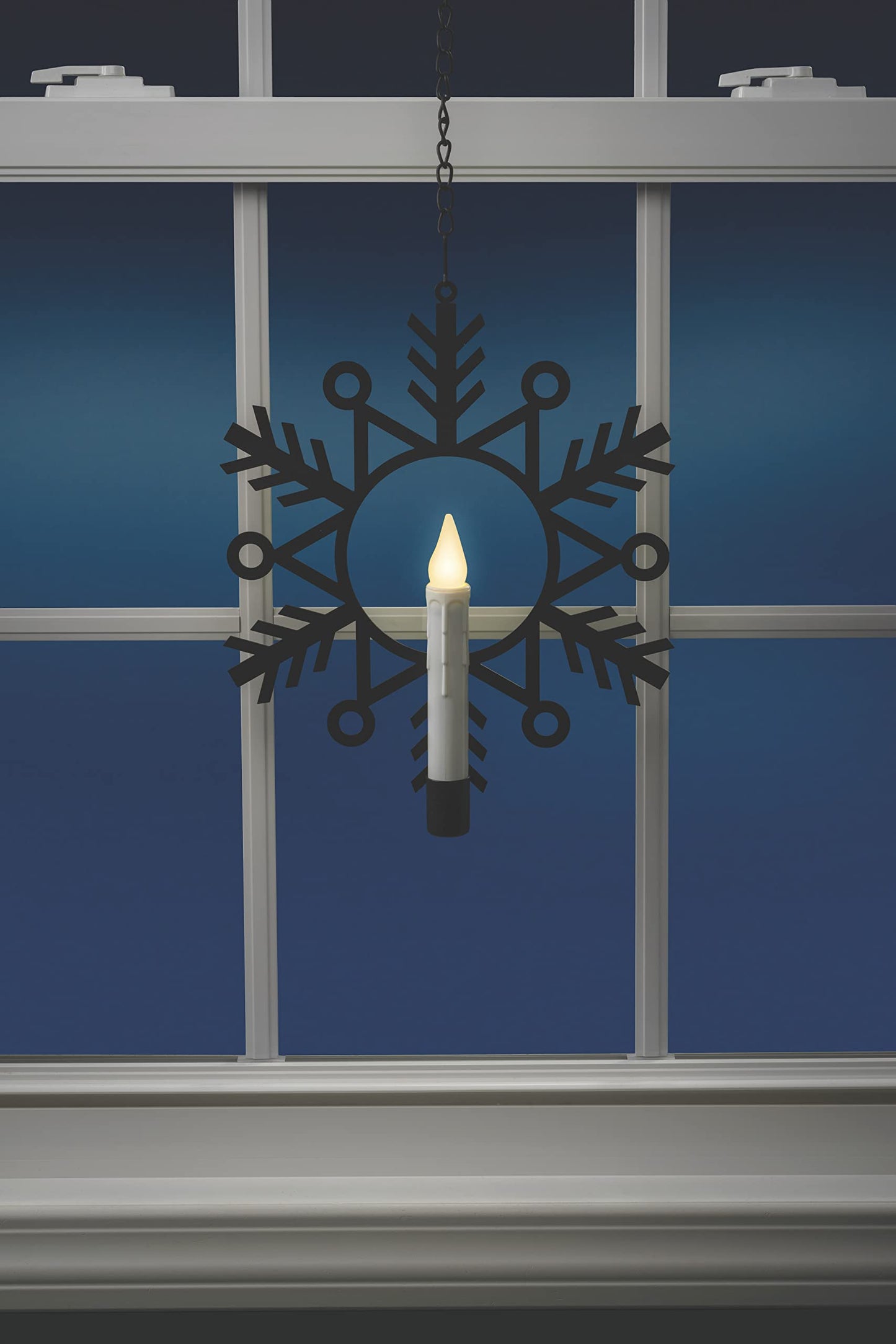 Xodus Innovations CW1500A-4 Battery Powered Metal Snowflake Window Wreath with Warm White Flickering Flameless Candle Light and Automatic Timer, Black and White, Pack of 4