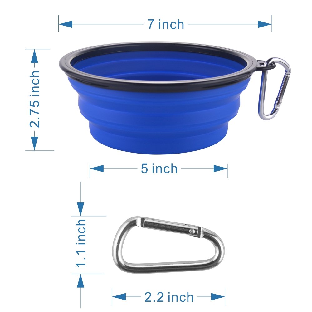 Large Collapsible Dog Bowls, 34oz Travel Water Food Bowls Portable Foldable Collapse Dishes with Carabiner Clip, 2 Pack (Purple+Red)