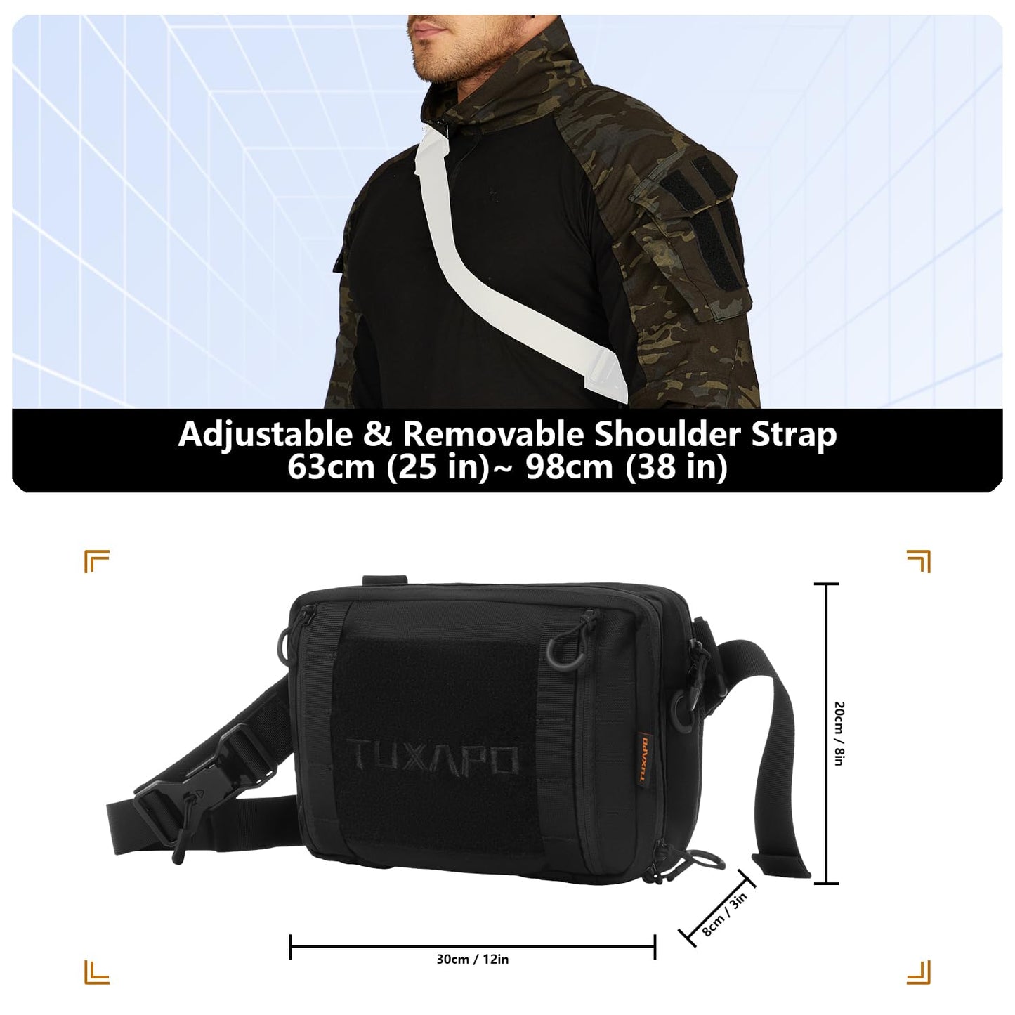 Tuxapo Tactical Shoulder Bag - Small Military Tactical Sling Backpack, Nylon EDC Bag for Hiking, Travel, & Everyday Use (Black)