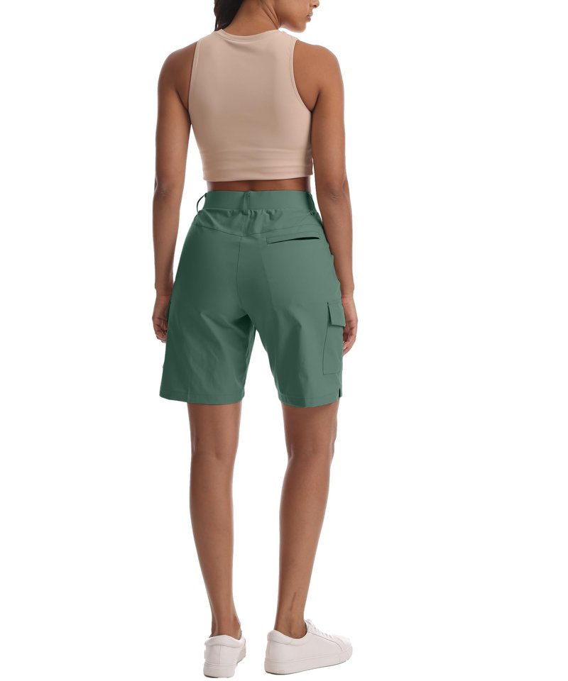 Kcutteyg Women's Lightweight Hiking Cargo Shorts with Pockets-8" Inseam Water Resistant Athletic Shorts for Golf Camping Casual(Grey Green, X-Large)