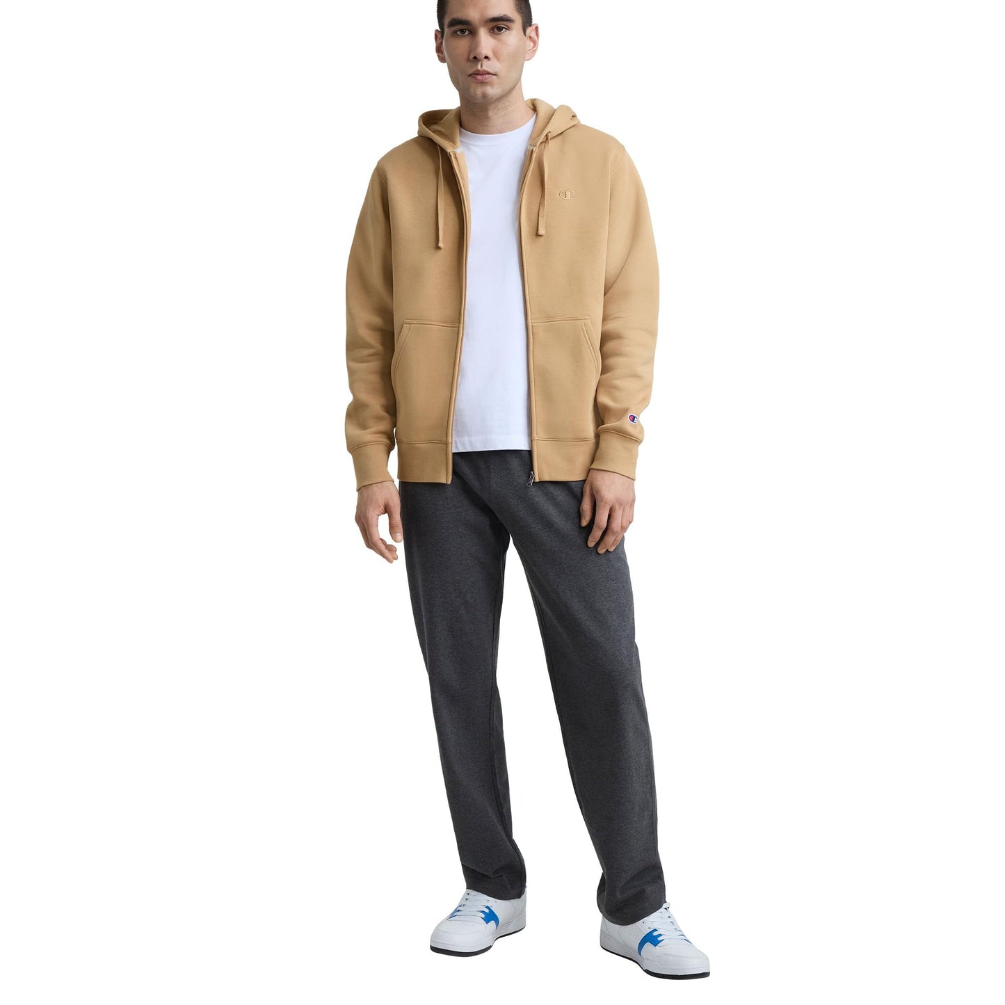 Champion Men's Open-Bottom Lounge Pants, Standard Fit, Lightweight 100% Cotton, Available in Regular and Big & Tall, Granite Heather, X-Large Tall