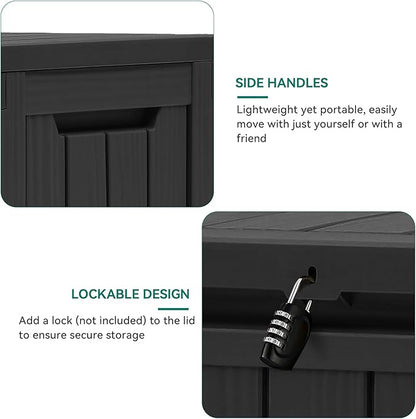 YITAHOME 72 Gallon Outdoor Resin Deck Box with Wheels, Pool Storage Box for Outdoor Cushions, Sports Equipment, Garden Tools, Black