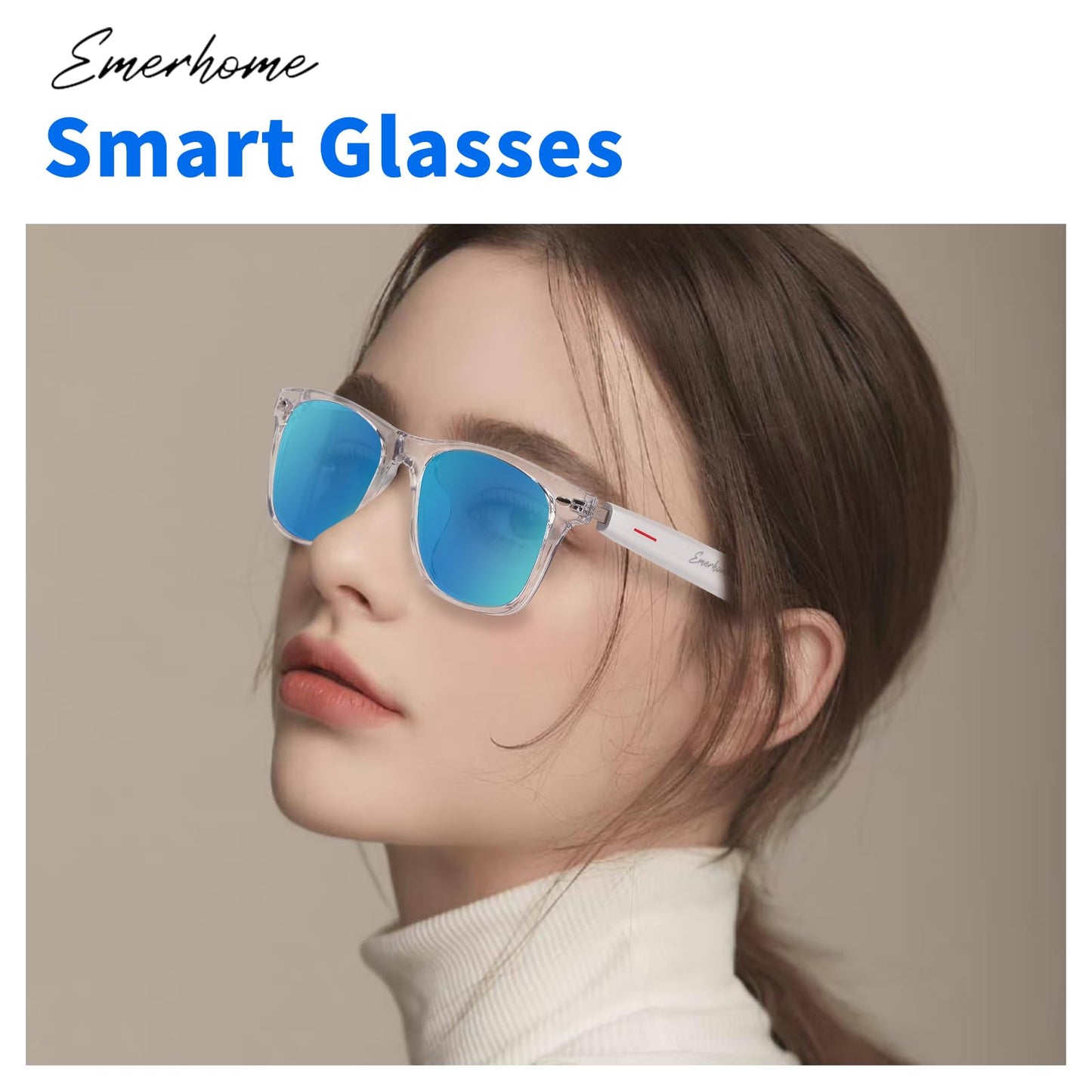 Smart Glasses - Bluetooth Glasses for Men & Women, Touch Control, Outdoor UV Protection and Voice Control, Hands-Free Calls (Clear Lens)