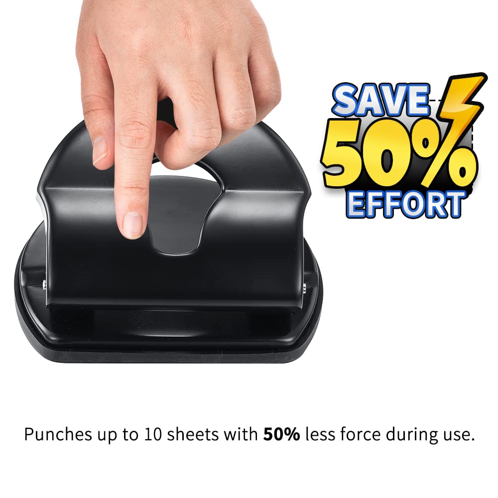 2 Hole Punch Paper Hole Puncher, 10 Sheets Capacity, Without Alignment Guide, Simple Packaging, Black