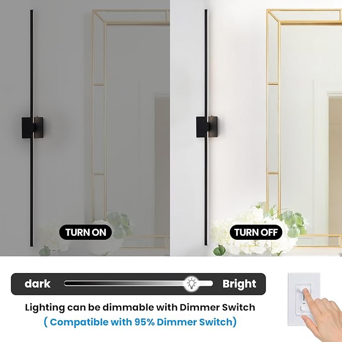 URSOLA Black Bathroom Light Fixtures, 48 inch Modern LED Vanity Lighting Over Mirror, 3CCT Dimmable Wall Sconces for Bedroom