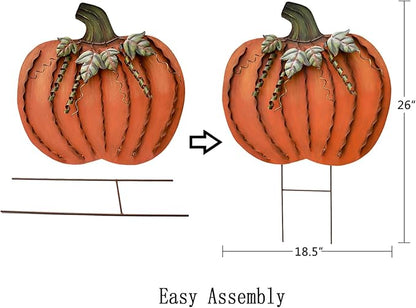 Metal Pumpkin Stakes Yard Signs Fall Decor Decorative Garden Stake Lawn Pumpkins Ornaments Outdoor Autumn Decoration for Harvest Halloween Thanksgiving (26" H Orange x2)