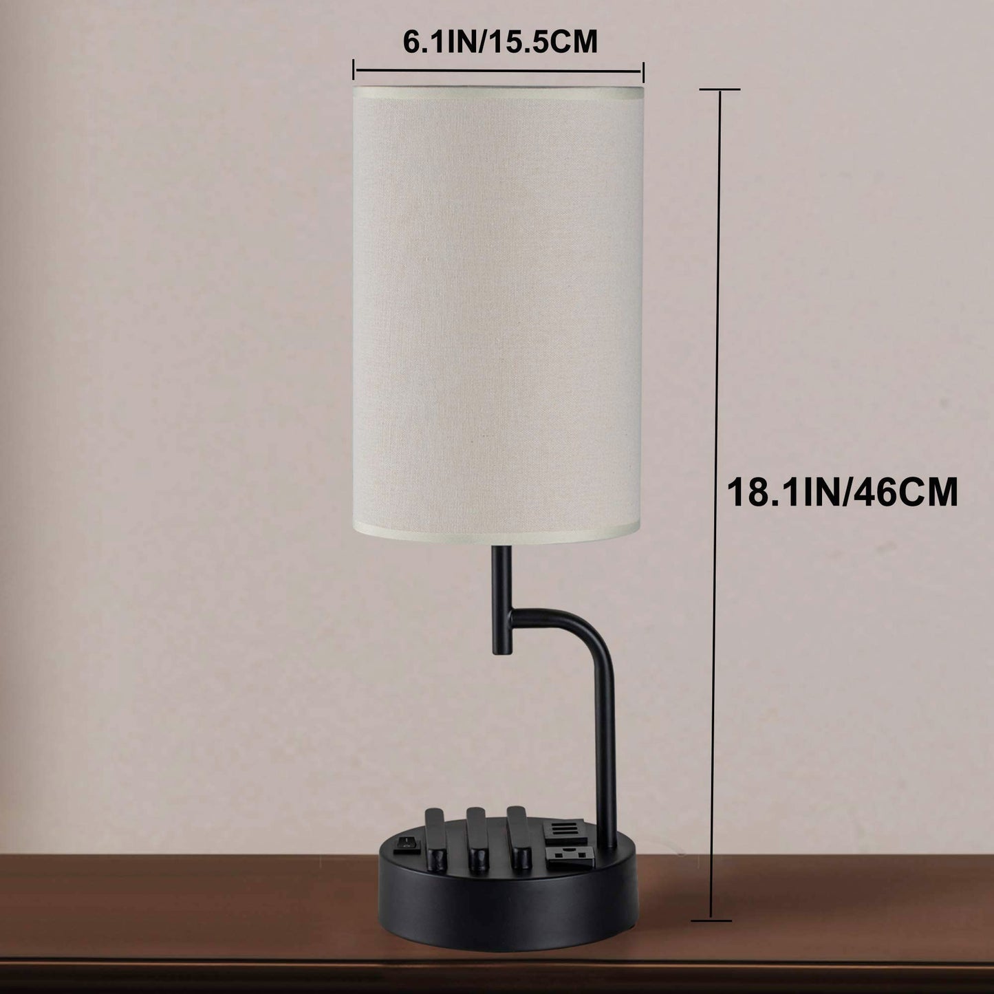 Dreamholder Table Lamp with 3 USB Charging Ports, Modern Desk Lamp with AC Outlet and Phone Stands, Perfect Bedside Lamp for Bedroom, Living Room, Office (Pack of 2), Cream