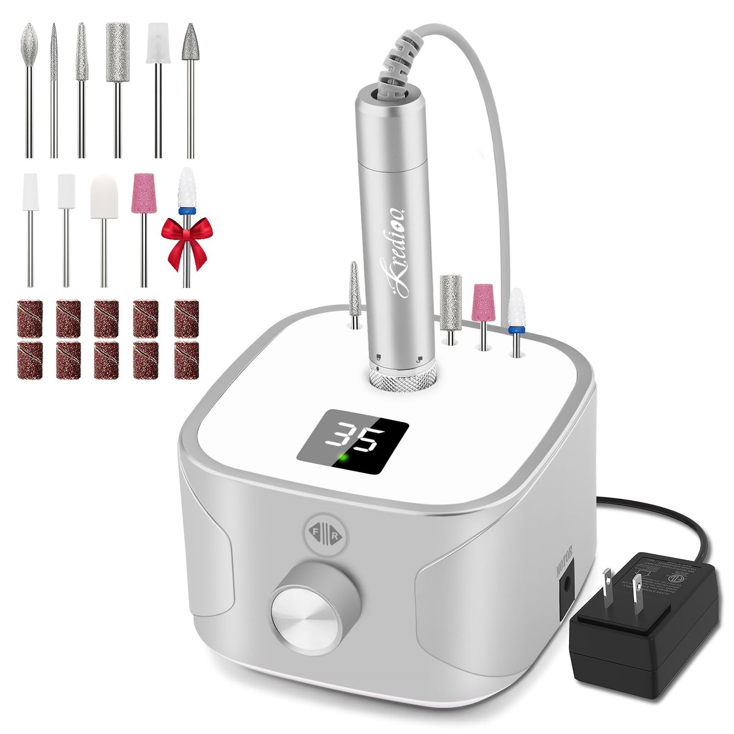 Kredioo Nail Drill Professional Electric 35000RPM Nail Drill Machine Kit Remove Gel Nails Acrylic Polish Thick Toe with 11 Sanding Bits E File Set