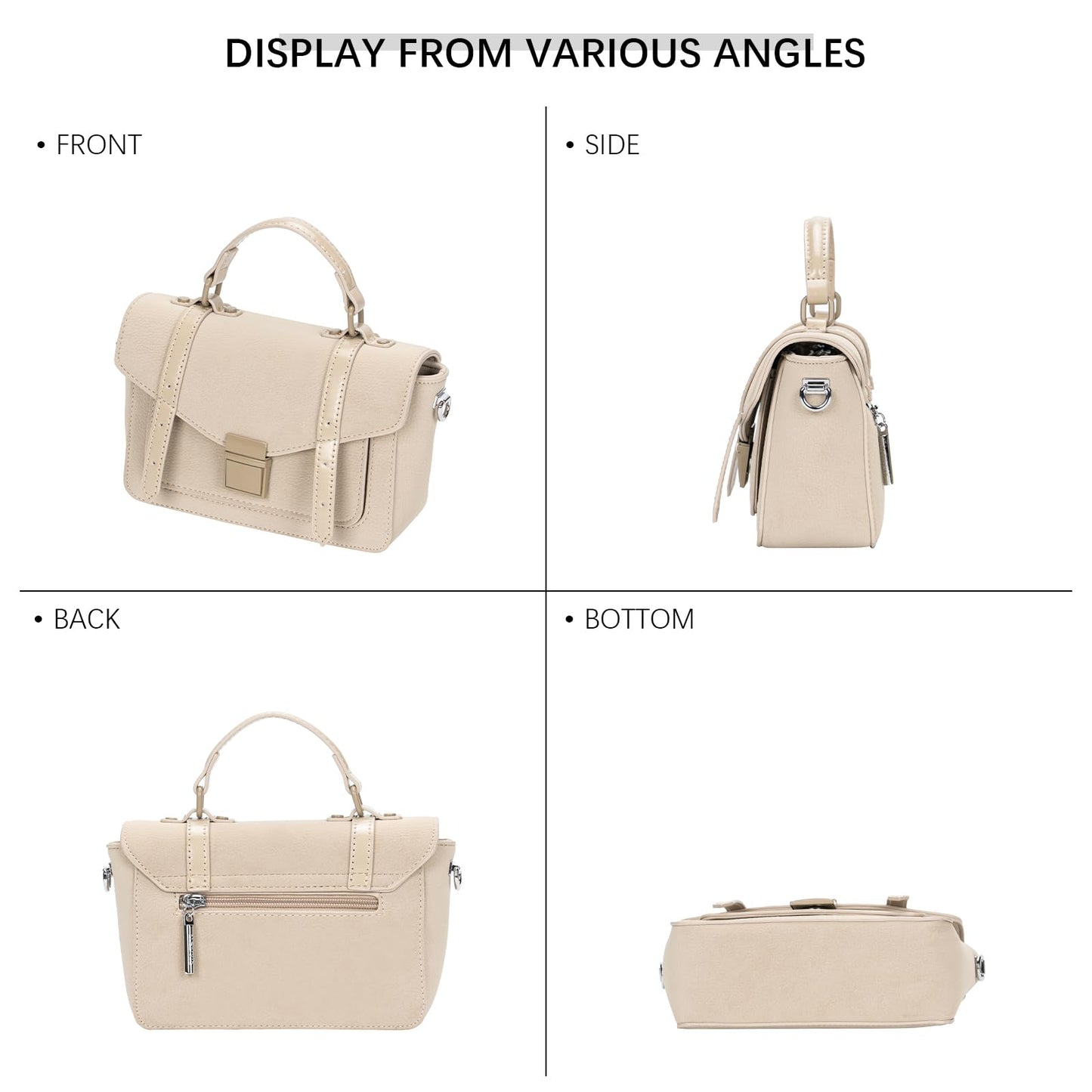 ALEX&MIA Women's Small Top-Handle Handbag – Vegan Leather Mini Satchel Bag, Fashionable Crossbody and Shoulder Bag, Perfect for Daily and Work Use (Greige)
