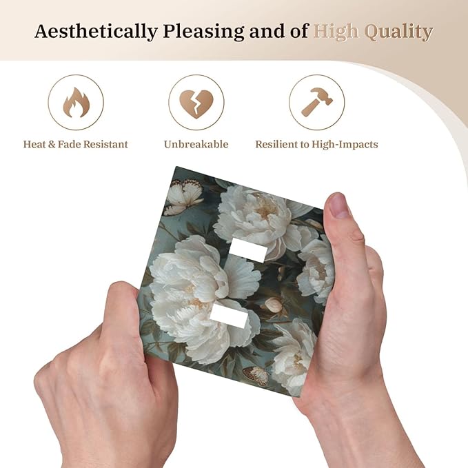 Decorative Art Light Switch Covers Butterflies & Peonies 2 Gang Double Toggle Wall Plate Decorative Switchcover Electrical Switchplate for Home Decor