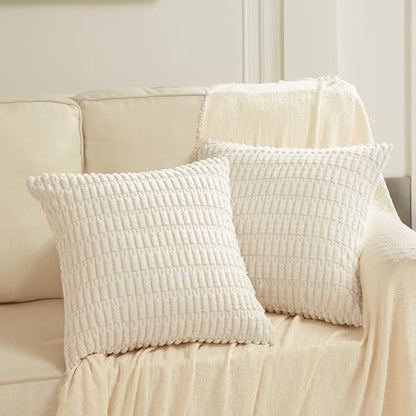 Fancy Homi Boho Decorative Throw Pillow Covers 18x18 Inch for Living Room Couch Bed Sofa, Rustic Modern Farmhouse Home Decor, Soft Corduroy Cream Square Cushion Case 45x45 cm