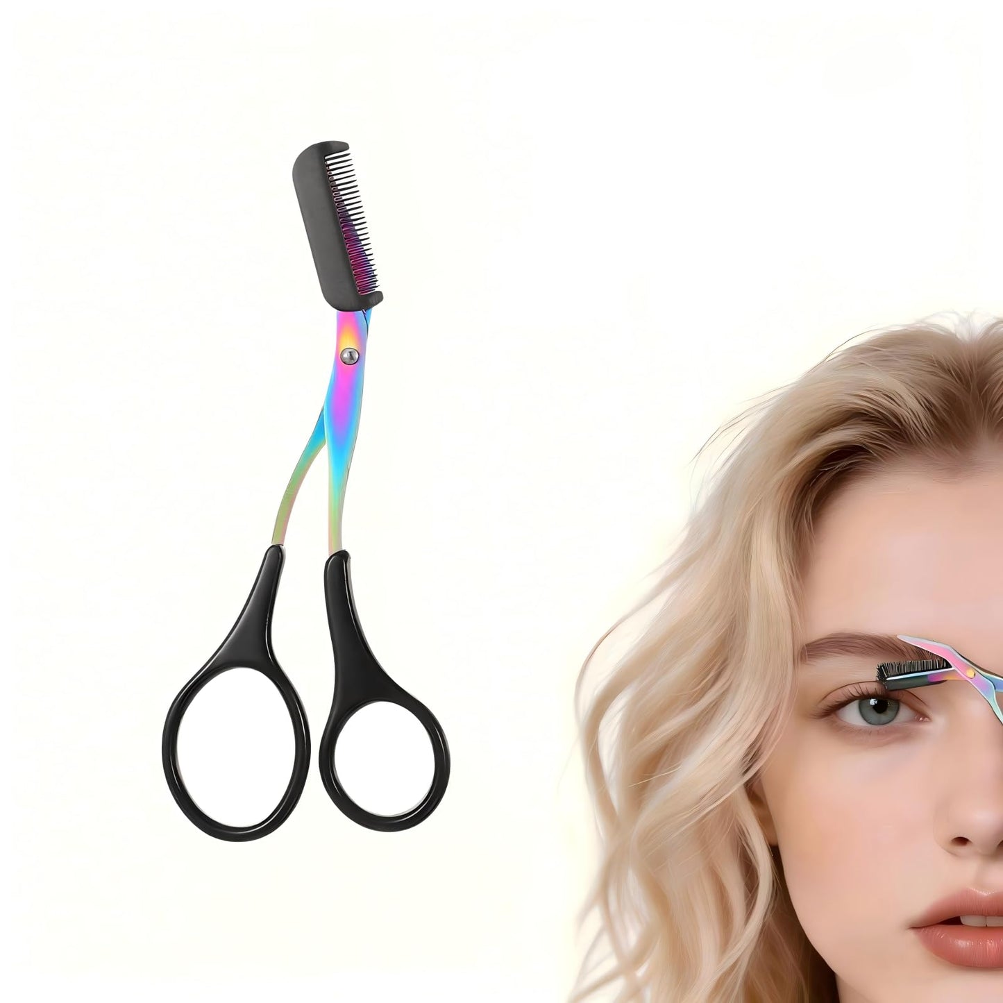 2-in-1 Eyebrow Trimmer Scissor, 2026 New Professional Eyebrow Scissor with Comb, Precision Stainless Steel Eyebrow Trimmer Cutter, Portable Makeup Tool for Women and Men (1, Black)